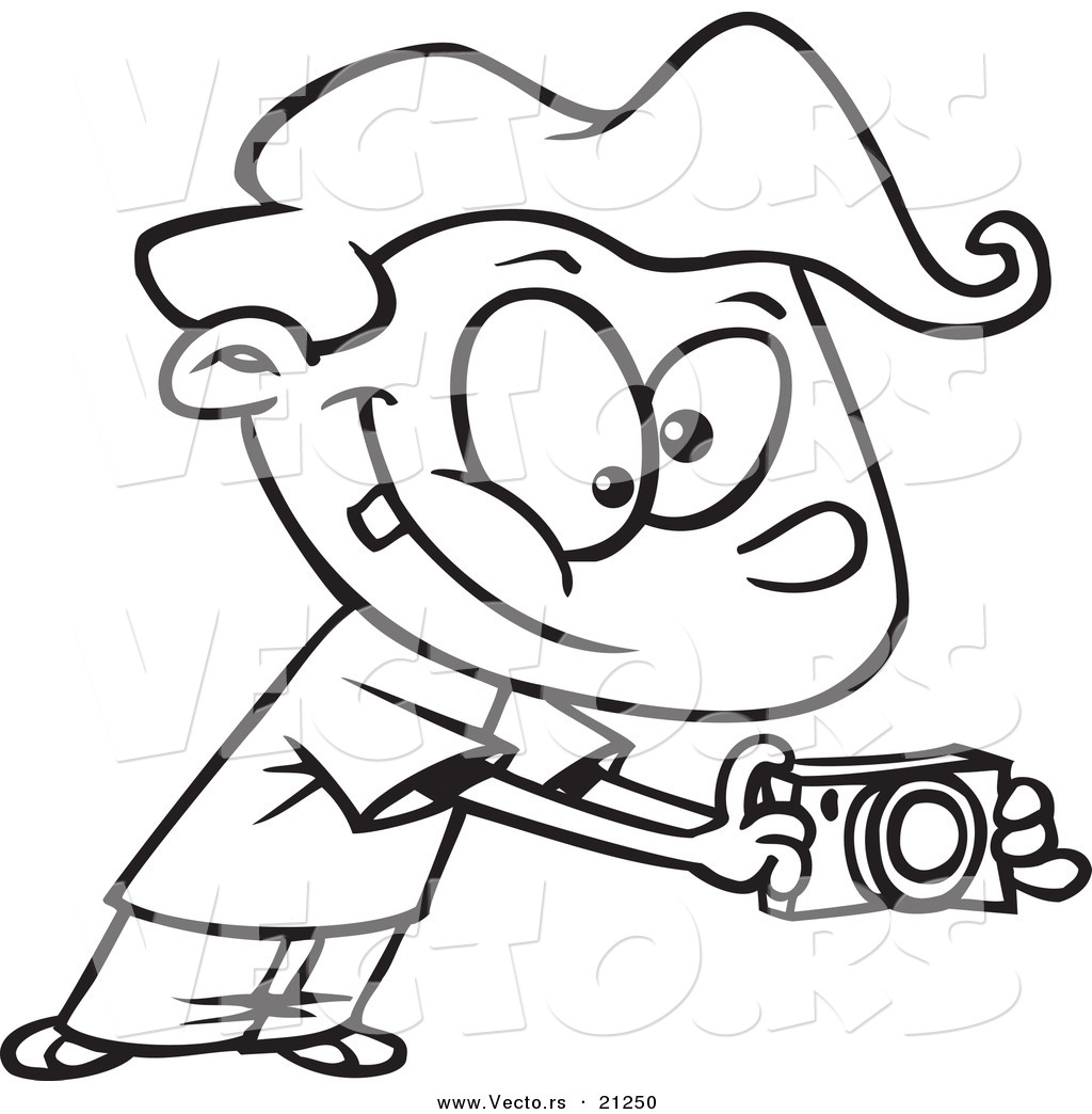 Boy Clipart Outline Vector Of A Cartoon Boy Using His Camera Coloring    