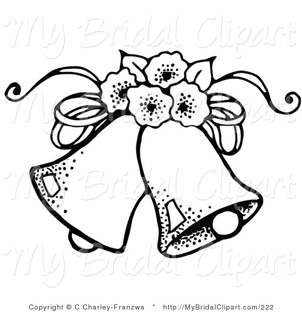 Bridal Clipart Of A Coloring Page Of Two Wedding Bells With Flowers By    