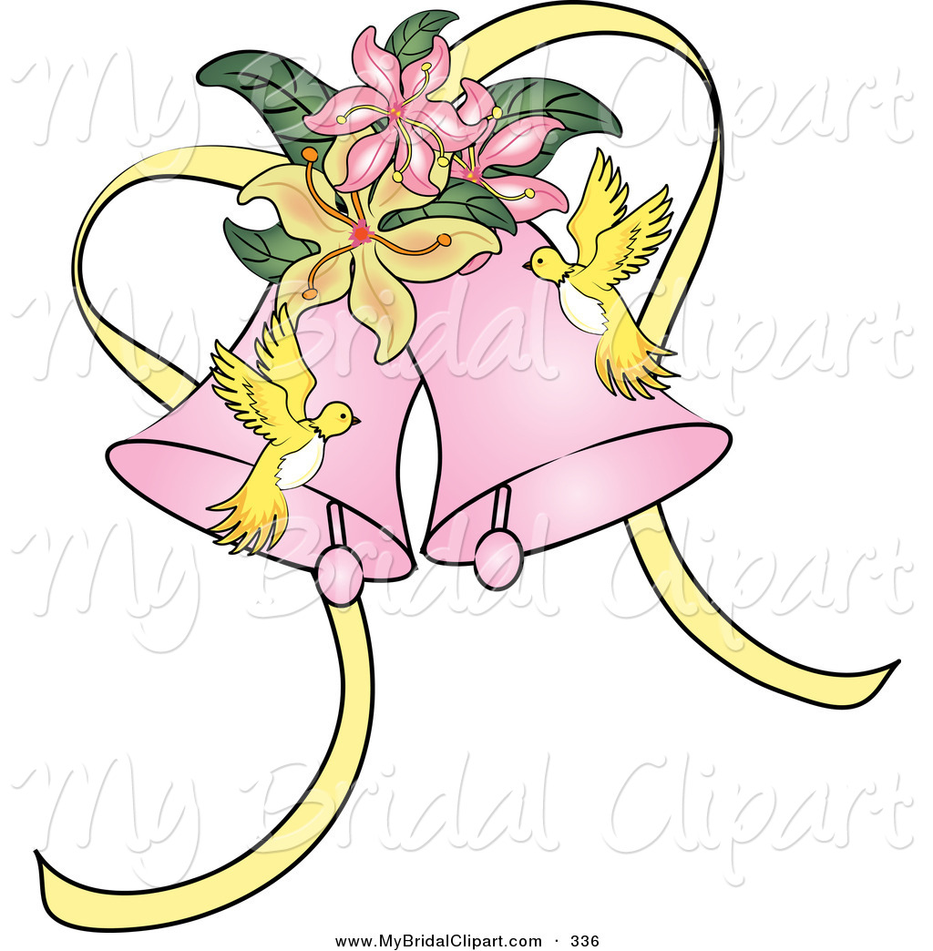 Bridal Clipart Of Yellow Doves And Lilies With Wedding Bells On White
