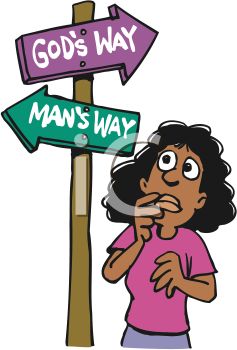 Cartoon Of A Woman At A Crossroads Between God S Way And Man S Way