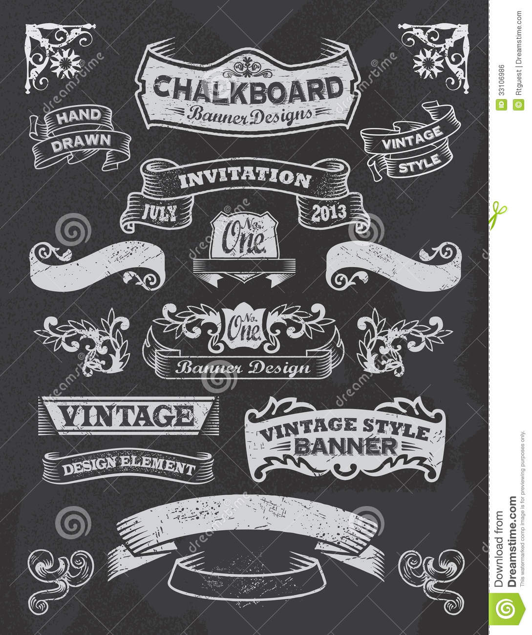 Chalkboard Banner And Ribbon Design Set On A Black Royalty Free Stock    