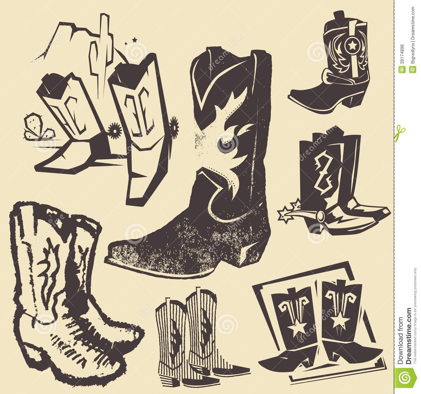 Clip Art Collection Of Various Cowboy Boots