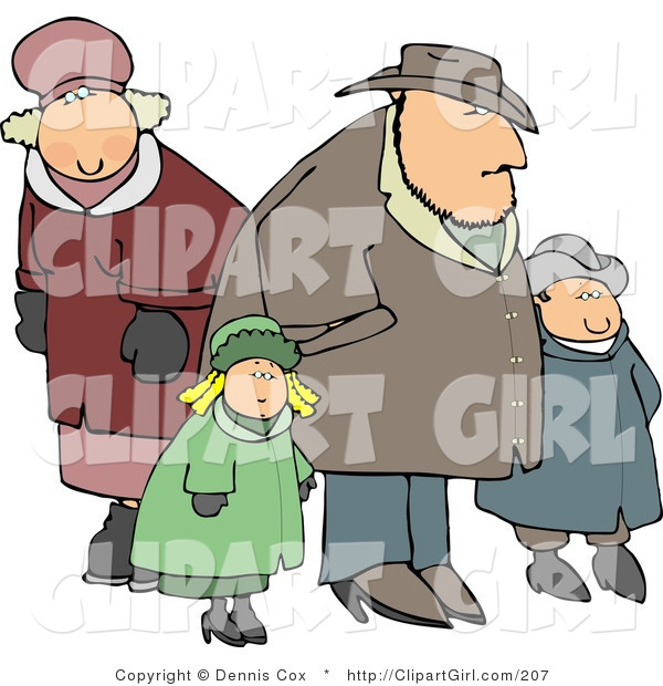 Clip Art Of A Family Going Out Together In Heavy Coats During The