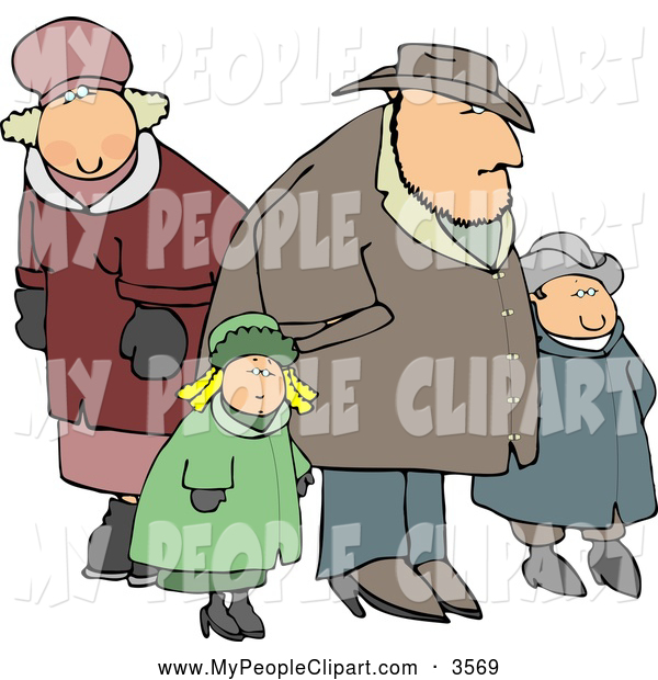Clip Art Of A Happy Family Going Out Together During The Winter Season