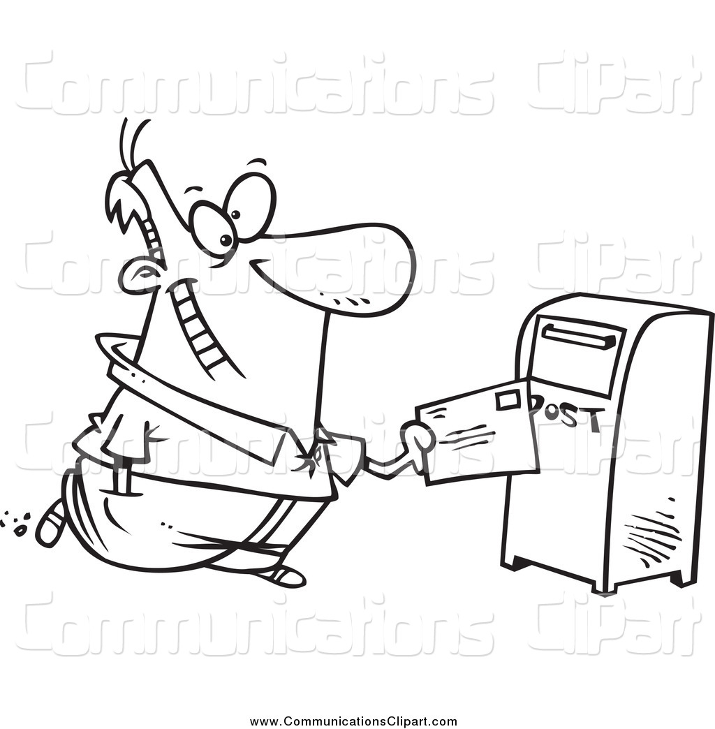     Clipart Of A Black And White Happy Man Sending Off Mail By Ron