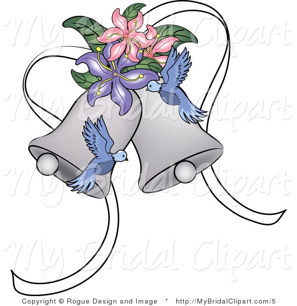     Clipart Of Silver Wedding Bells Doves And Flowers By Pams Clipart    5