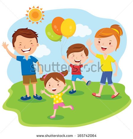 Family Day  Happy Family Outing Fun In The Sunny Day    Stock Vector