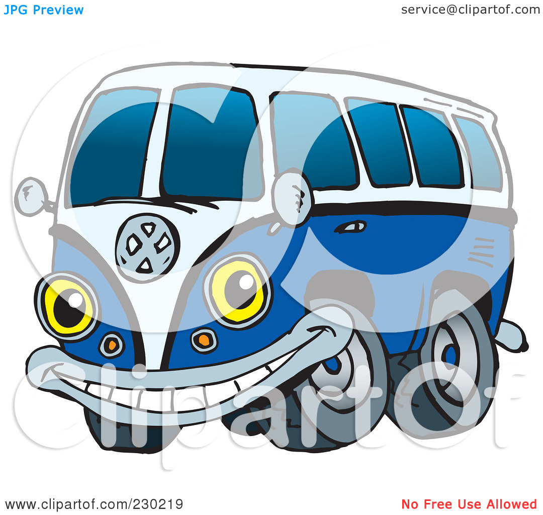 Free  Rf  Clipart Illustration Of A Blue Vw Kombi Van Character