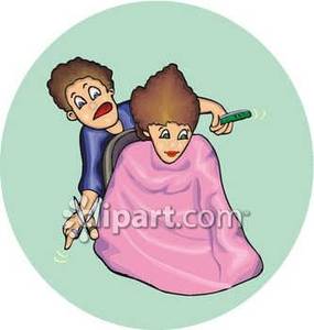 Hair Stylist Doing A Haircut   Royalty Free Clipart Picture