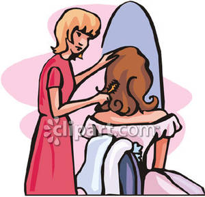 Hairdresser Doing A Bride S Hair   Royalty Free Clipart Picture