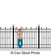 Illustration Girl Behind A Fence Stock Illustration