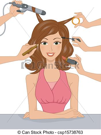 Illustration Of A Girl Having Her Hair Styled And Her Face Made Up At
