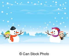 Illustration Of A Snowman Couple With Kids Hiding Behind Them  Good