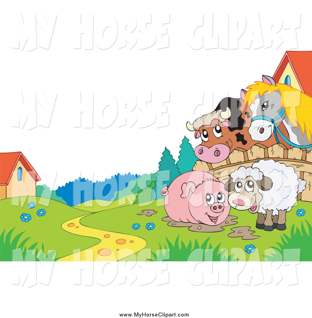 Larger Preview  Clip Art Of A Happy Horse And Cow Looking Over A Fence    