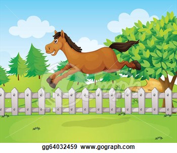     Of A Horse Jumping Over The Fence  Vector Clipart Gg64032459