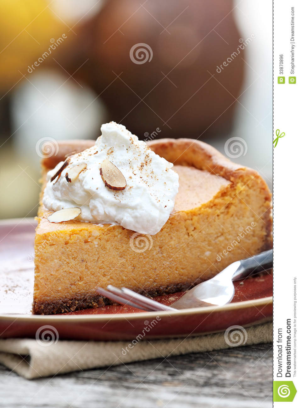 Pumpkin Cheesecake Pie With Whipped Cream Royalty Free Stock Image