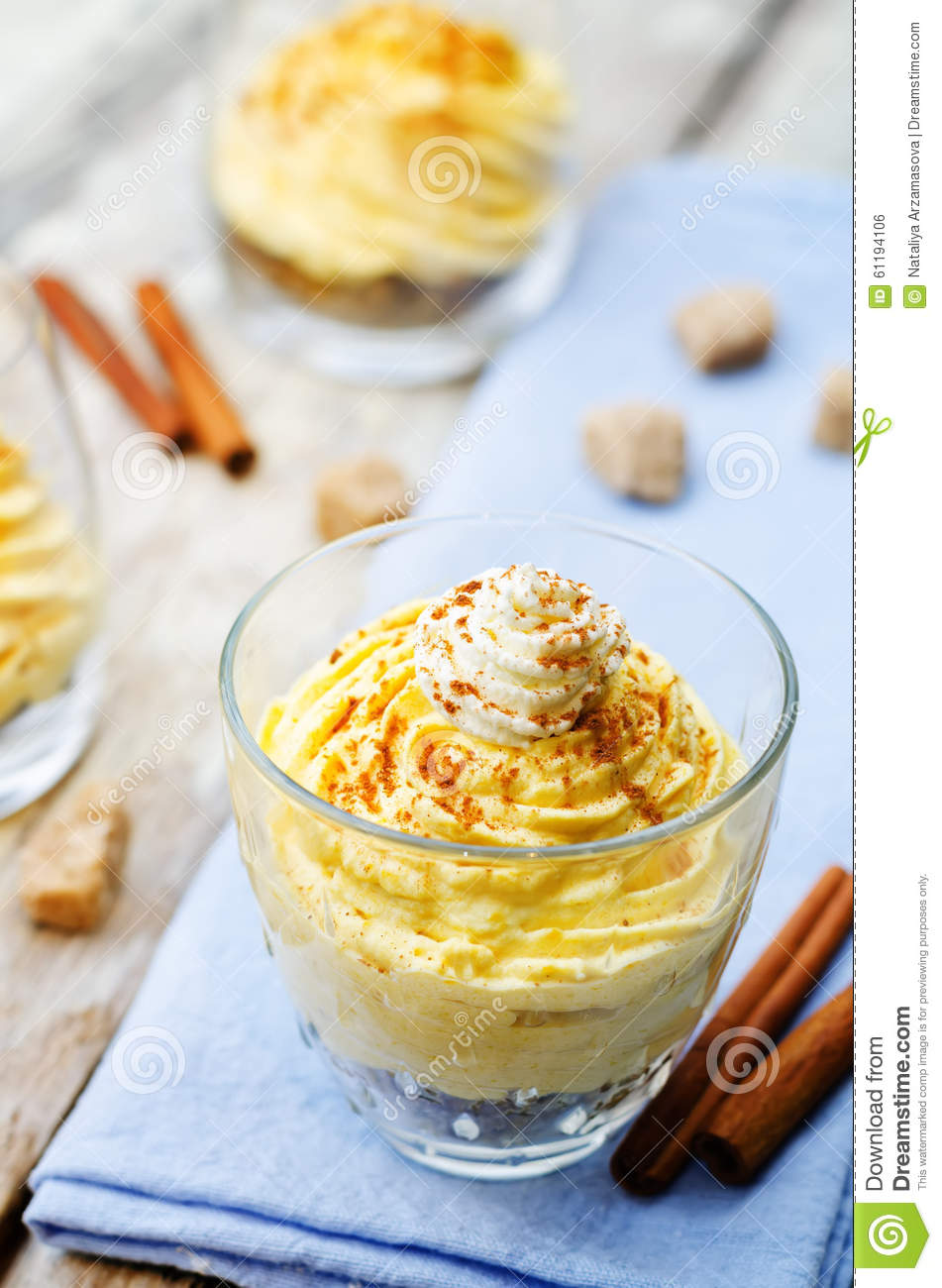 Pumpkin Spice Cheesecake Mousse On A White Wood Background  Toning    
