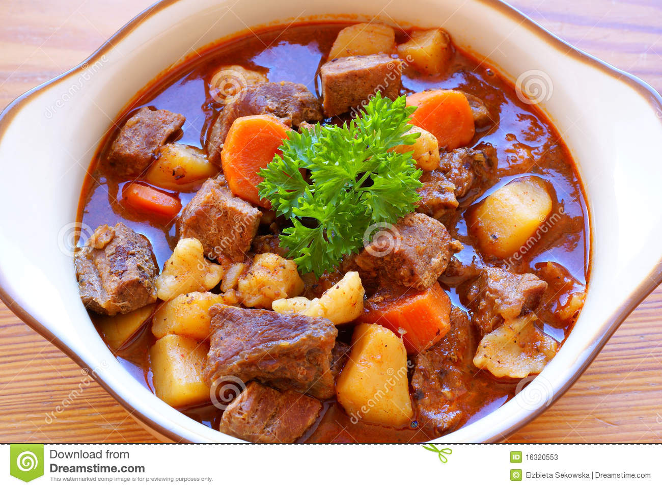 Traditional Homemade Hungarian Beef Stew With Potatoes Dumplings