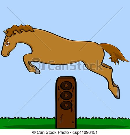 Vector   Cartoon Horse Jumping Over An Obstacle   Stock Illustration