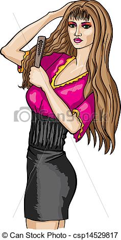 Vector   Girl With Hair Iron   Stock Illustration Royalty Free