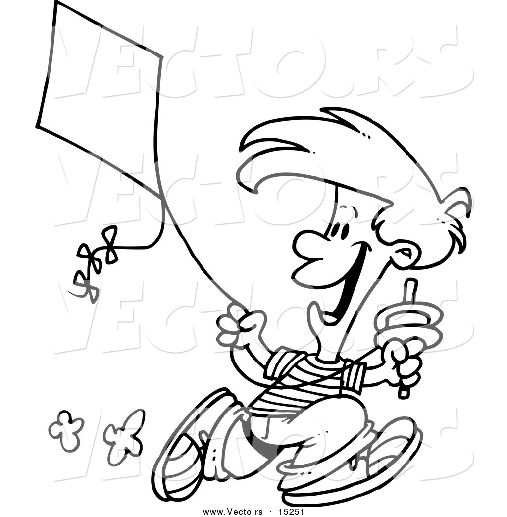 Vector Of A Cartoon Boy Flying A Kite   3   Coloring Page Outline By    