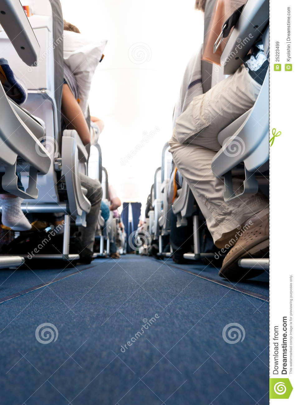 View From Floor Of Plane Cabin On Aisle Royalty Free Stock Images