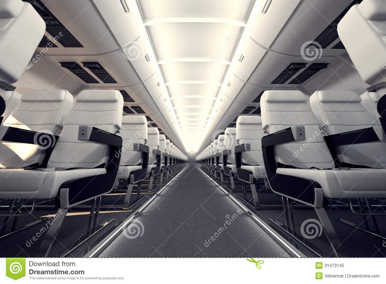 View On An Aisle Between Rows Of Passanger Seats On Internacional