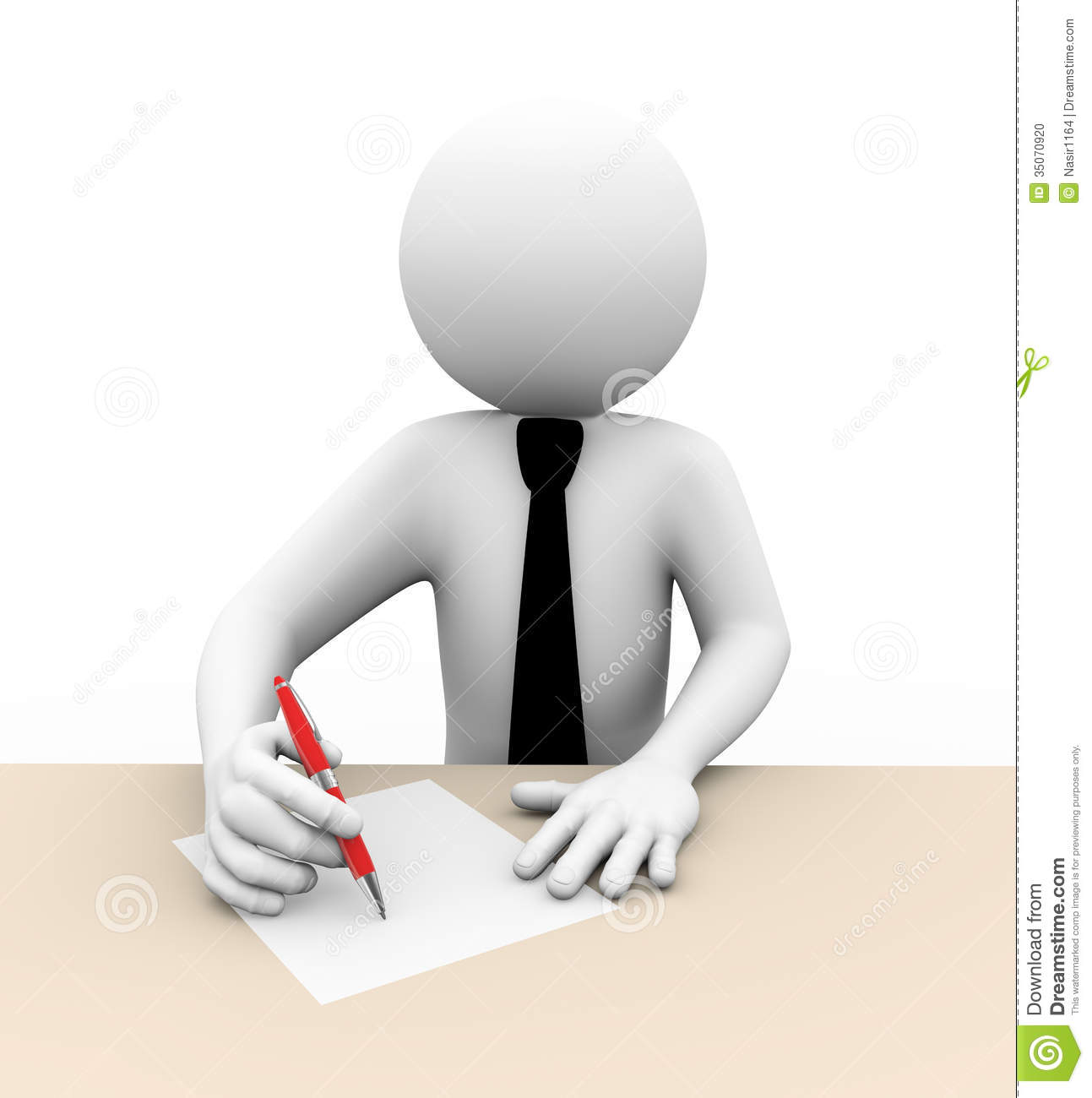 3d Rendering Of Business Person Writing On Paper  3d White People Man