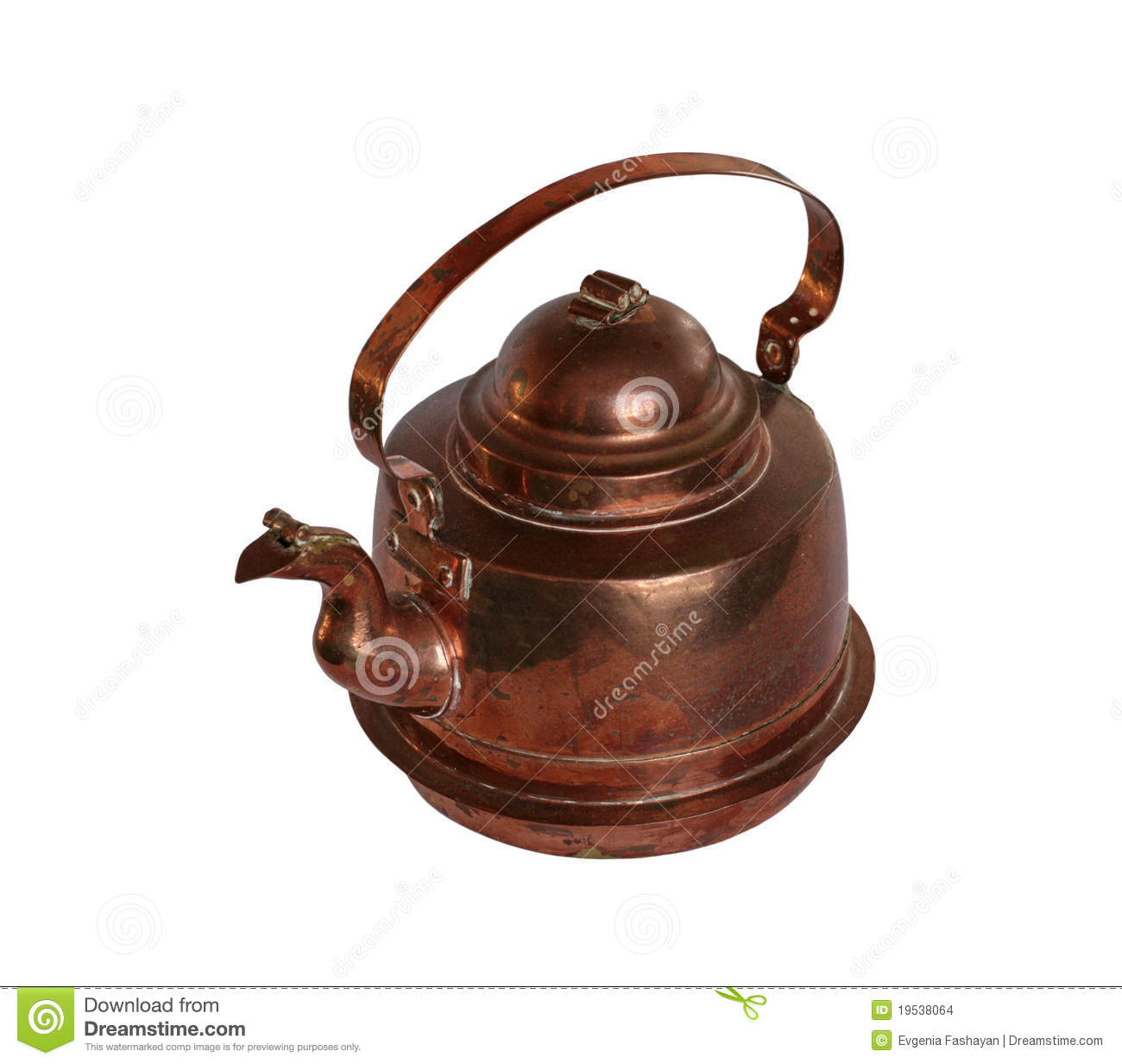 Antique Copper Brass Kettle Isolated On White