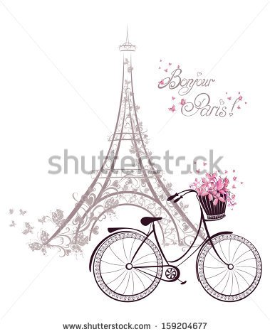 Bonjour Paris Text With Tower Eiffel And Bicycle  Romantic Postcard