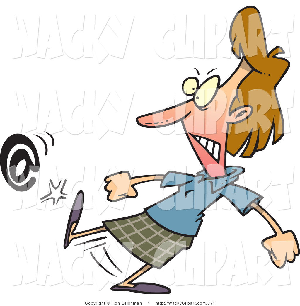 Clipart Of A Brunette Angry Woman Kicking An At Symbol