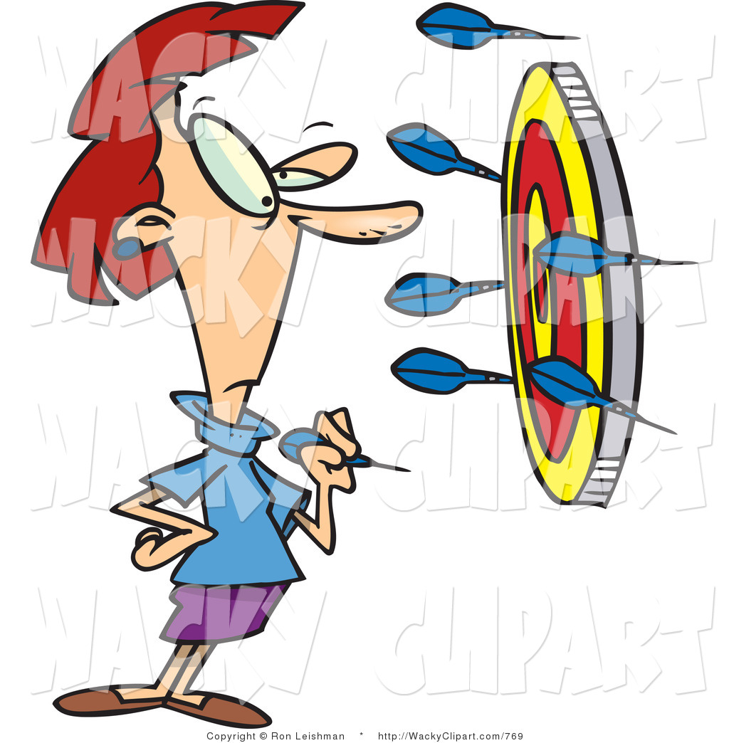 Clipart Of A Caucasian Red Haired Woman Throwing Darts At A Target