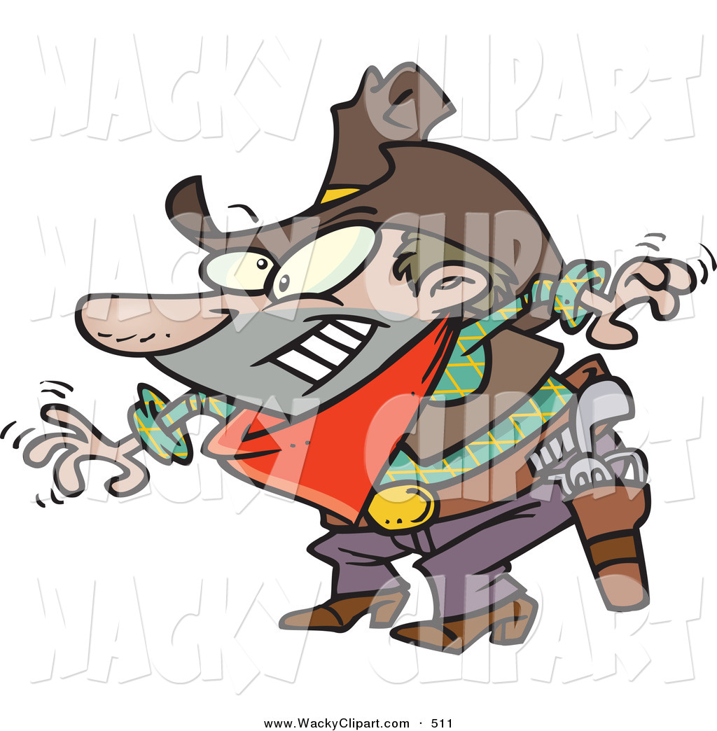 Clipart Of A Male Cowboy Readin To Grab His Pistol Gun During Draw By
