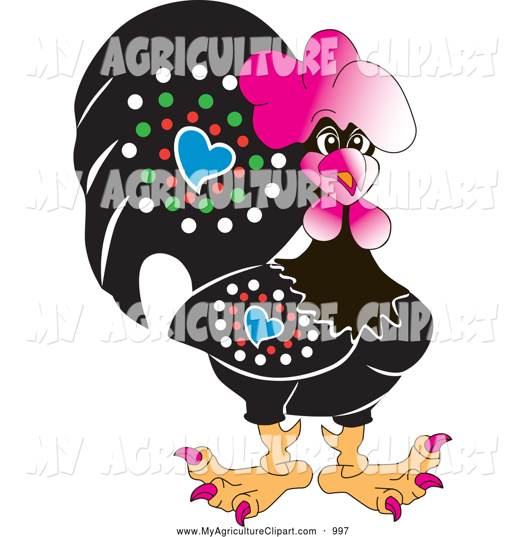 Clipart Of A Stylish Sparkly Bedazzled Black And Pink Rooster With Red