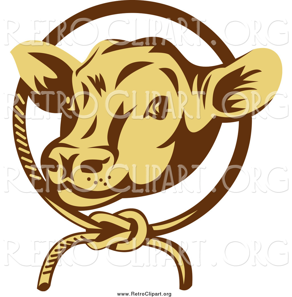 Larger Preview  Clipart Of A Retro Cow Face Emerging From A Rope