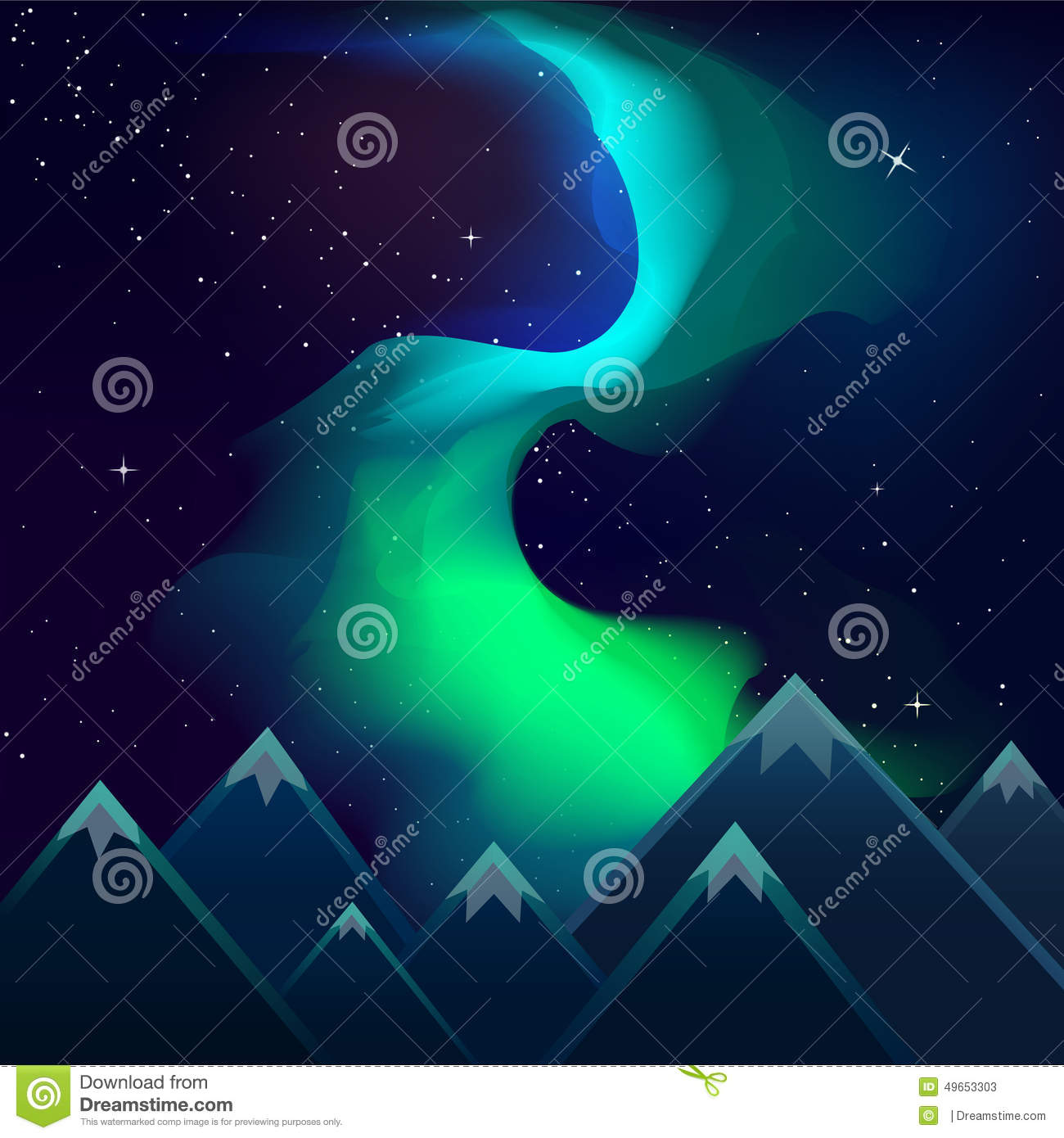 Northern Lights Over Mountains Visible Stars Vector Stock Vector    