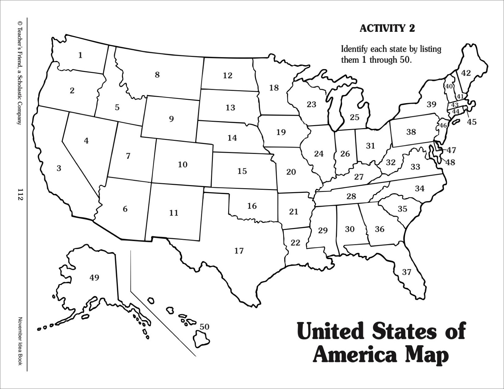 Numbered United States Of America Map