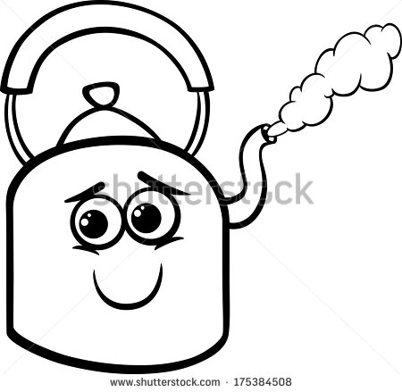 Of Funny Kettle With Hot Steam For Coloring Book   Stock Photo
