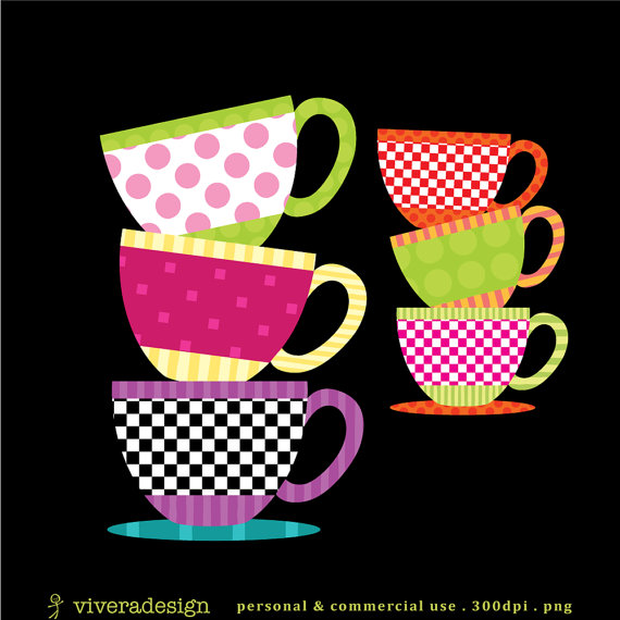 Patterned Teacup Clipart   Teacup Party   10 Teacup And 10 Saucer