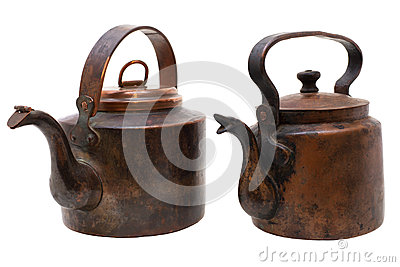 Royalty Free Stock Images  Antique Copper Kettles Isolated On White