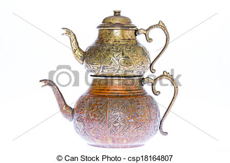Stock Photo   Antique Style Engraved Copper Turkish Teapot   Stock