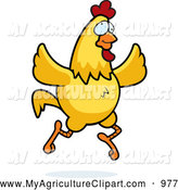 Vector Agriculture Clipart Of A Cute Crazy Yellow Chicken Running And