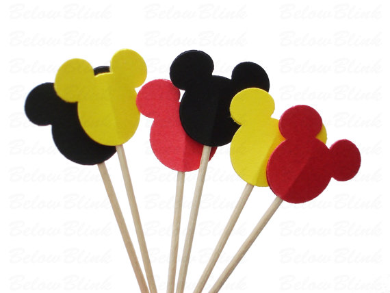 24 Decorative Red Black Yellow Mickey Mouse Party Picks Toothpicks