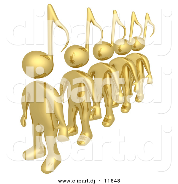 3d Clipart Of Gold Men Featuring Music Note Heads While Standing In