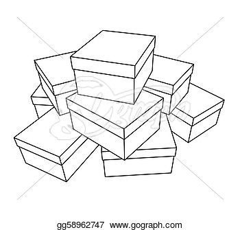 Clipart   Linear Illustration Of Stacked White Boxes With Cover On