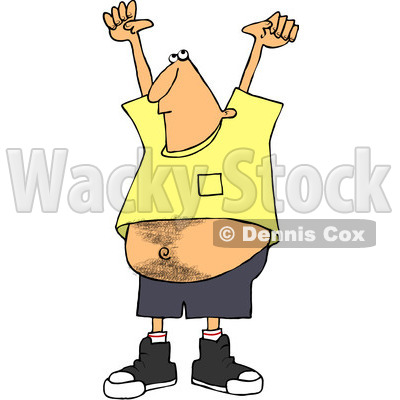 Clipart Man Holding His Arms Up And Showing His Hairy Belly   Royalty