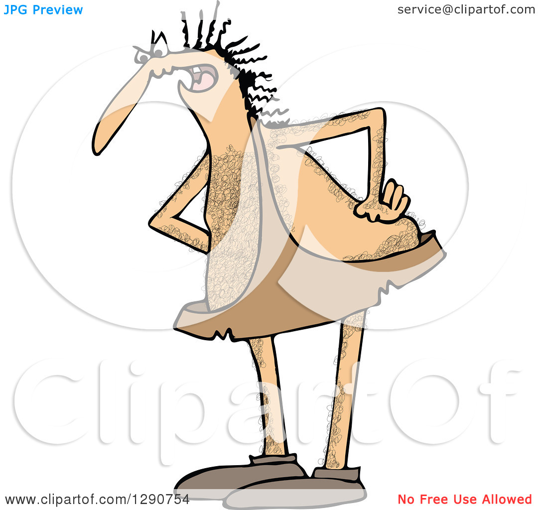 Clipart Of A Mad Hairy Caveman Scolding With His Hands On His Hips