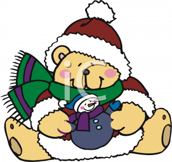 Clipart Picture Of A Stuffed Bear Holding A Tiny Snowman