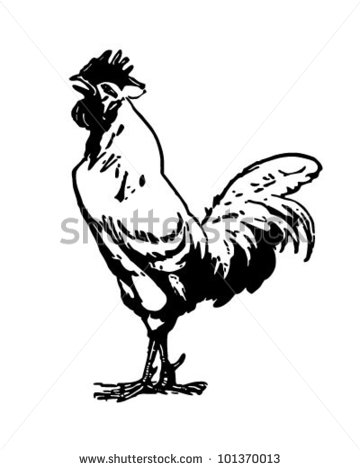 Crowing Rooster   Retro Clipart Illustration   Stock Vector
