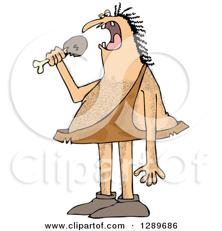 Hairy Caveman Eating A Meat Drumstick